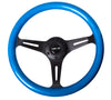 NRG ST-015BK-BL: Classic Wood Grain Wheel, 350mm, 3 spoke center in black - Blue - Drive NRG