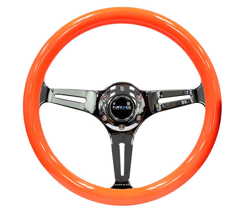 NRG ST-015CH-NOR: 350mm Neon Orange Wood Grain Wheel Chrome Spoke