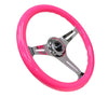 NRG ST-015CH-NPK: 350mm Neon Pink Wood Grain Wheel Chrome Spoke - Drive NRG