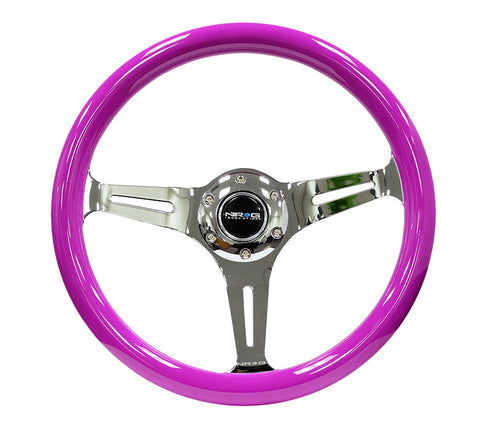 NRG ST-015CH-NPP: 350mm Neon Purple Wood Grain Wheel Chrome Spoke