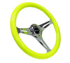 NRG ST-015CH-NYW: 350mm Neon Yellow Wood Grain Wheel Chrome Spoke - Drive NRG