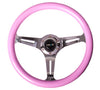 NRG ST-015CH-PK: Classic Wood Grain Wheel, 350mm, 3 spoke center in chrome - Pink - Drive NRG