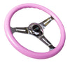 NRG ST-015CH-PK: Classic Wood Grain Wheel, 350mm, 3 spoke center in chrome - Pink - Drive NRG