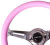 NRG ST-015CH-PK: Classic Wood Grain Wheel, 350mm, 3 spoke center in chrome - Pink - Drive NRG