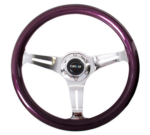 NRG ST-015CH-PP: Classic Wood Grain Wheel, 350mm, 3 spoke center in chrome - Purple