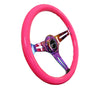 NRG ST-015MC-NPK: 350mm Neon Pink Wood Grain Wheel NeoChrome Spoke