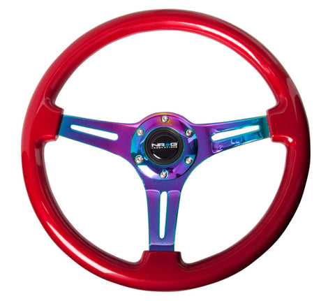 NRG ST-015MC-RD: Classic Wood Grain Wheel, 350mm, Red colored wood, 3 spoke center in Neochrome