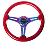 NRG ST-015MC-RD: Classic Wood Grain Wheel, 350mm, Red colored wood, 3 spoke center in Neochrome - Drive NRG