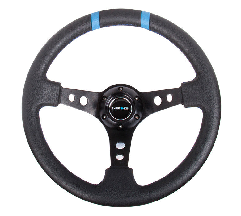 NRG ST-016R-BK: Limited Edition 350mm Sport Steering Wheel Black w/ blue double center markings - Drive NRG