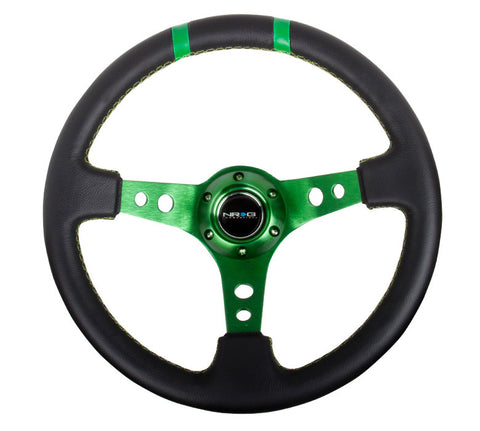NRG RST-016R-GN: Limited Edition 350mm Sport Leather Steering Wheel Green w/ green double center markings