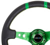 NRG RST-016R-GN: Limited Edition 350mm Sport Leather Steering Wheel Green w/ green double center markings - Drive NRG