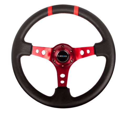 NRG RST-016R-RD: Limited Edition 350mm Sport Leather Steering Wheel Red w/ red double center markings