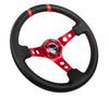 NRG RST-016R-RD: Limited Edition 350mm Sport Leather Steering Wheel Red w/ red double center markings - Drive NRG