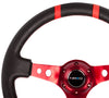 NRG RST-016R-RD: Limited Edition 350mm Sport Leather Steering Wheel Red w/ red double center markings - Drive NRG