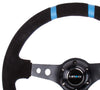 NRG ST-016S-BK: Limited Edition 350mm Sport Suede Steering Wheel Black w/ blue double center markings - Drive NRG