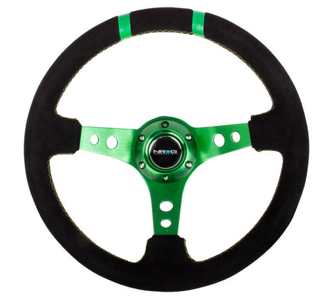 NRG RST-016S-GN: Limited Edition 350mm Sport Suede Steering Wheel Green w/ green double center markings