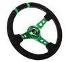 NRG RST-016S-GN: Limited Edition 350mm Sport Suede Steering Wheel Green w/ green double center markings - Drive NRG