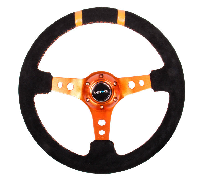 NRG ST-016S-OR: Limited Edition 350mm Sport Suede Steering Wheel Orange w/ orange double center markings