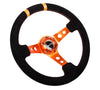 NRG RST-016S-OR: Limited Edition 350mm Sport Suede Steering Wheel Orange w/ orange double center markings - Drive NRG