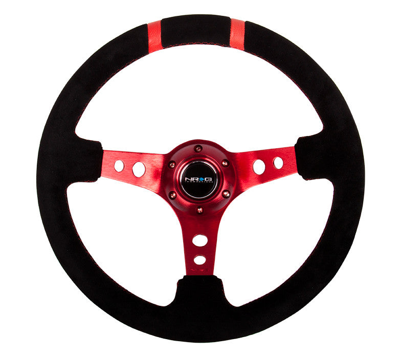NRG RST-016S-RD: Limited Edition 350mm Sport Suede Steering Wheel Red w/ red double center markings - Drive NRG