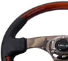 NRG ST-025BK: 350mm Classic Wood Grain Wheel- 3 spoke center in black, Leather wheel with wood accents - Drive NRG