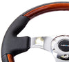 NRG ST-025CH: 350mm Classic Wood Grain Wheel- 3 spoke center in chrome, Leather wheel with wood accents - Drive NRG