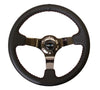 NRG ST-036BK: 350mm Sport Steering wheel (3" Deep) - Black Leather Red Baseball Stitching - Black Center - Drive NRG