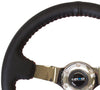NRG ST-036CH: 350mm Sport Steering wheel (3" Deep) - Black Leather, Red Baseball Stitching, Chrome Center - Drive NRG