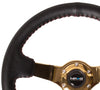 NRG RST-036GD: 350mm Leather Steering Wheel with Gold Spokes Red Stitching - Drive NRG