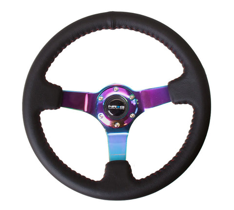 NRG ST-036MC: 350mm Sport Steering Wheel  - Black Leather, Red Baseball Stitch, Neochrome
