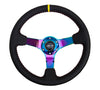 NRG ST-036MC-Y: 350mm Sport Steering Wheel  - Black Leather, Red Baseball Stitch, Neochrome - Yellow stripe - Drive NRG
