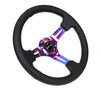 NRG ST-055R-MCGS: 350mm Black Leather Steering Wheel (3" Deep) Neochrome Spokes Green Stitch - Drive NRG