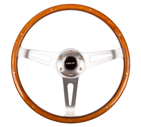 NRG ST-065: 365mm Classic Wood Grain Wheel- 3 spoke center in polished aluminum, wood with metal accents
