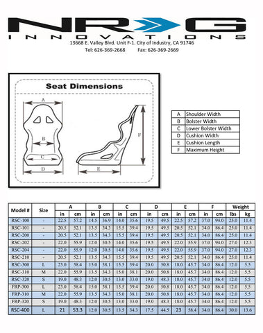 Seat Measurement List